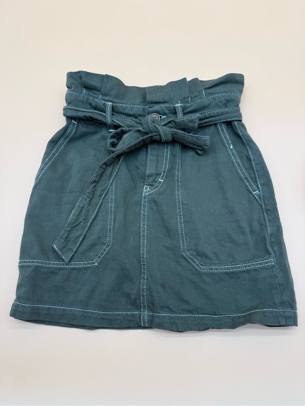 Free People Olive Green Paperbag Waist Utility Denim Mini Skirt Size 0